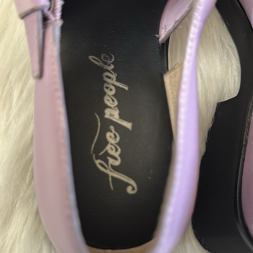Free People Janis Fisherman Lilac Lavender Chunky Black Heel Sandals Size 8 - Picture 13 of 16